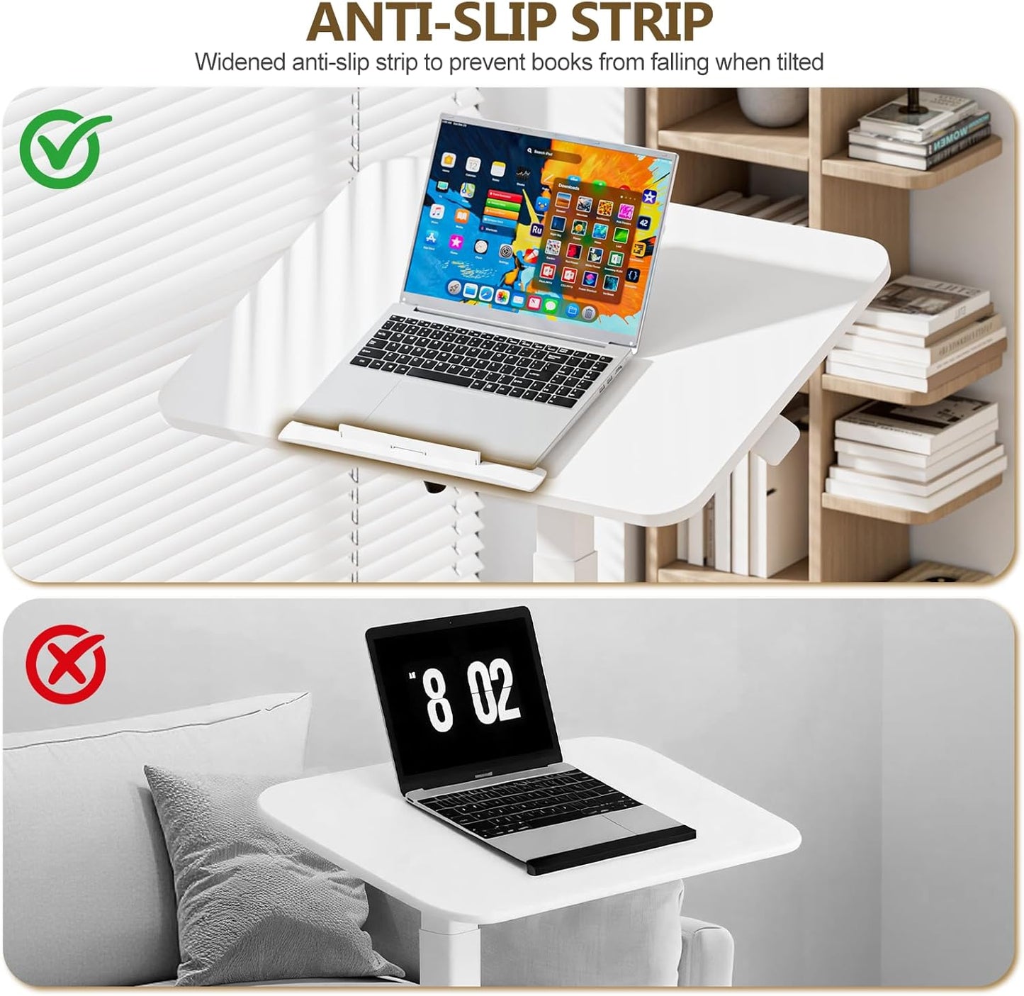 25 Inch Mobile Foldable Standing Desk, 180° Tiltable Portable Rolling Laptop Table, Height Adjustable Sit-Stand Desk with Wheels, No Assembly Computer Workstation for Home Office, White