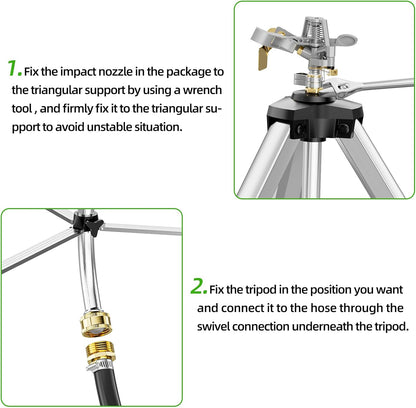 Brass Impact Sprinkler on Tripod Base, 360 Degree Irrigation for Large Area