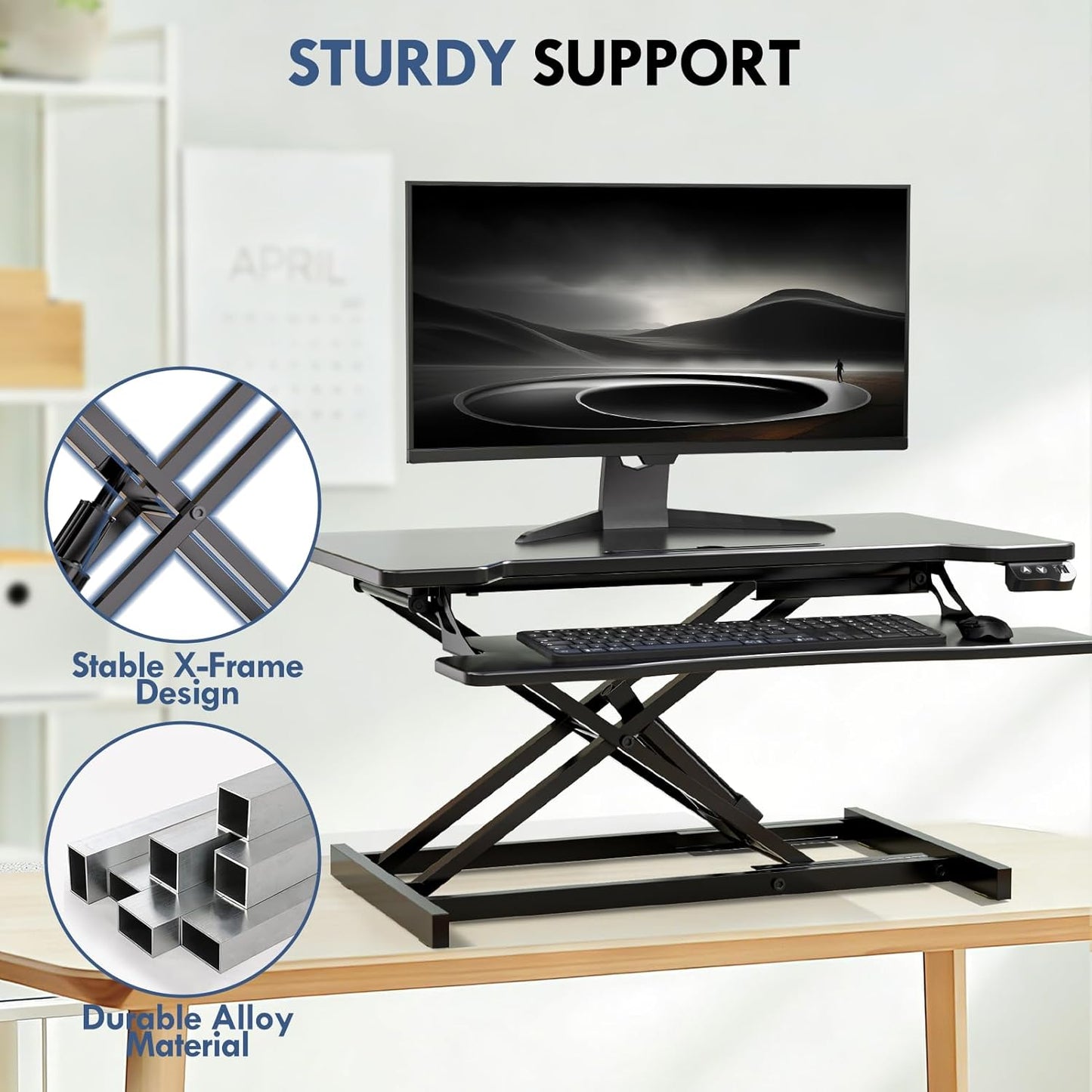 Electric Standing Desk Converter, Height Adjustable Sit to Stand Up Desk Riser with Large Keyboard Tray, Dual Monitor and Laptop Motorized Desktop Workstation for Home & Office, Black