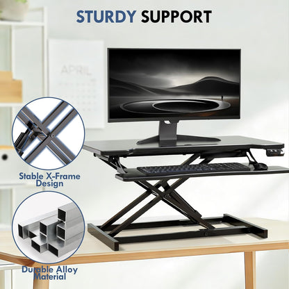 Electric Standing Desk Converter, Height Adjustable Sit to Stand Up Desk Riser with Large Keyboard Tray, Dual Monitor and Laptop Motorized Desktop Workstation for Home & Office, Black
