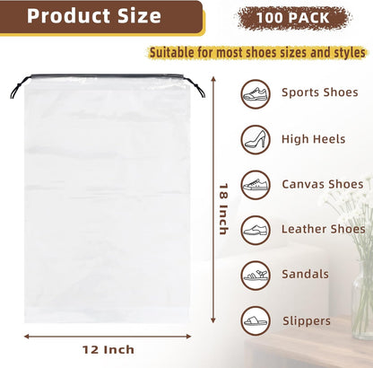 QOOLFOTO 100 Pack Clear Shoe Bags for Travel