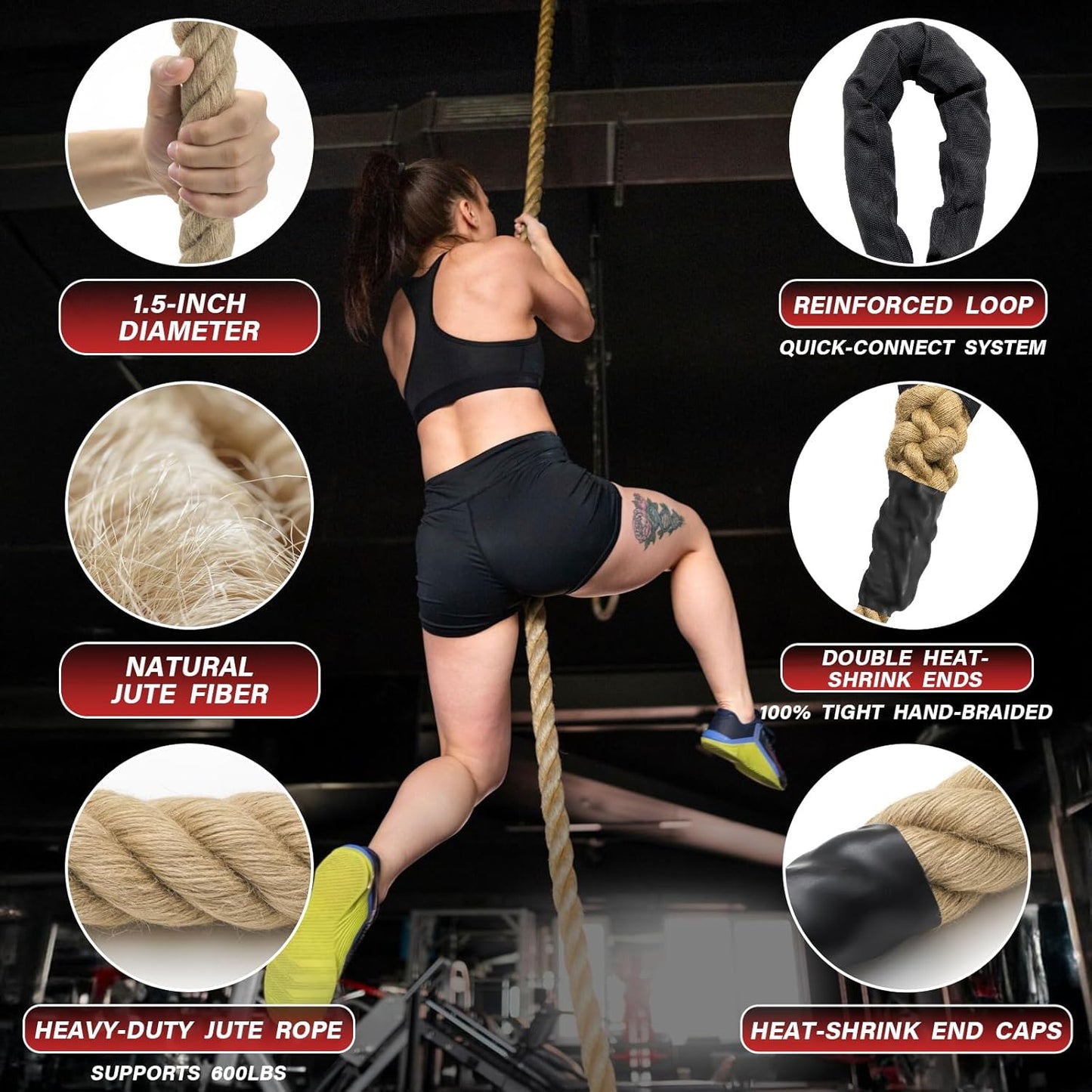 QOOLFOTO Climbing Rope Gym Workout 50FT
