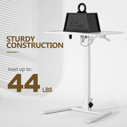 25 Inch Mobile Foldable Standing Desk, 180° Tiltable Portable Rolling Laptop Table, Height Adjustable Sit-Stand Desk with Wheels, No Assembly Computer Workstation for Home Office, White
