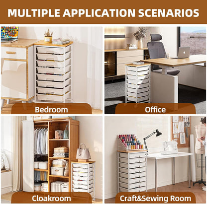 Rolling Storage Cart with 8 Drawers, Utility Cart with Wooden Tabletop and Lockable Wheels, Movable Craft Cart, Craft Storage Organizer