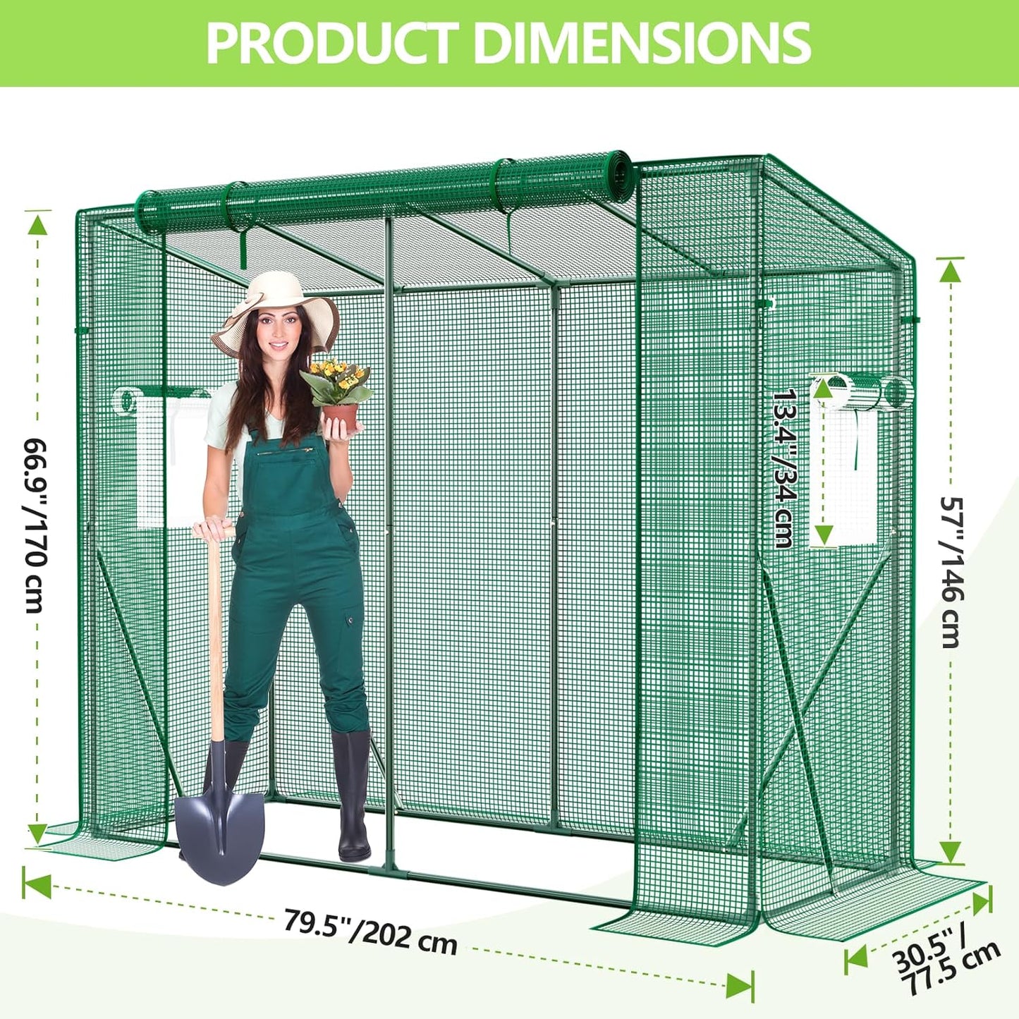 Plastic Portable Walk-in Greenhouse for Outdoor, Large Capacity Design, 79.5"L x 30.5"W x 66.9"H