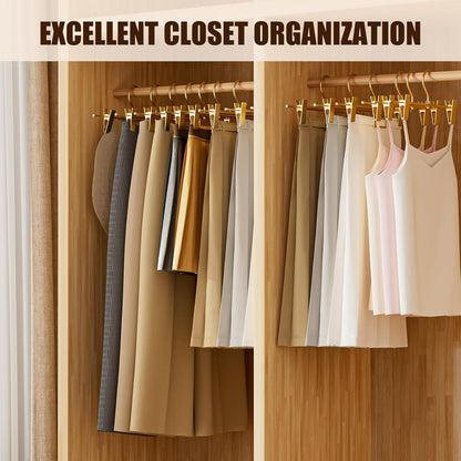 10-Pack Matte Gold Aluminum Pants Hangers with 2 Adjustable Clips & 360° Swivel Hooks, Lightweight & Sturdy, Non-Slip Rubber Pads