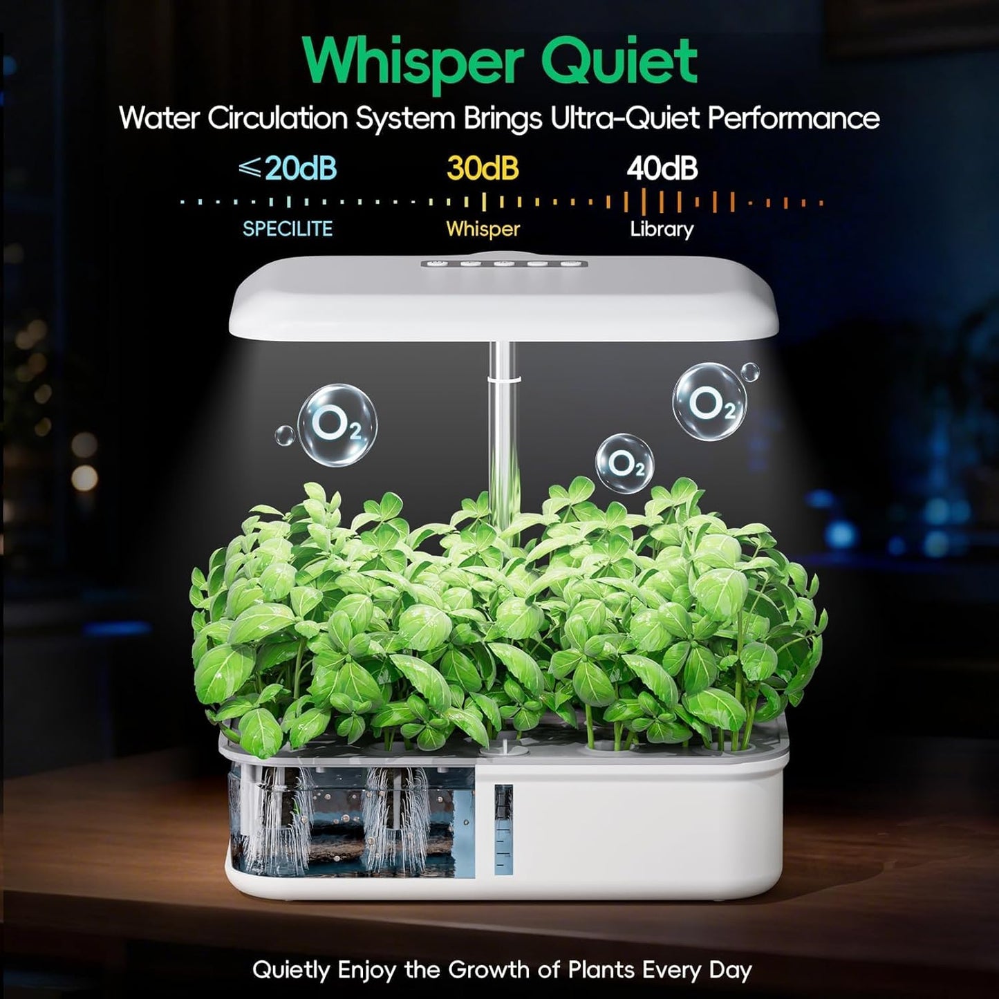 Hydroponics Growing System Kit with 14 Pods, 20W Grow Light, WiFi & App Control, Automatic Timer, Quiet Pump, 5L Water Tank