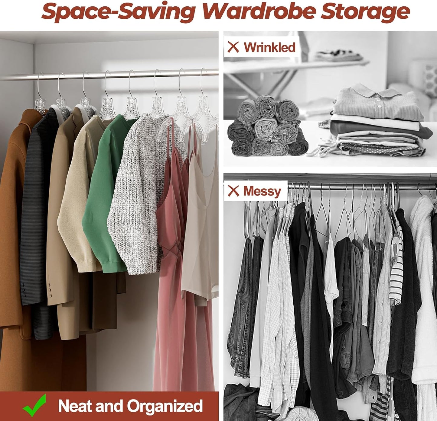 Clear Plastic Hangers 12 Pack, Durable Crystal Heavy Duty Clothes Hangers with Non-Slip Notches & 360° Swivel Hook, Space Saving, Ideal for Coats, Suits, Dresses, Shirts