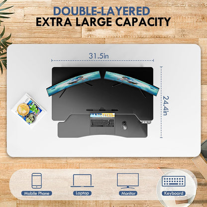 Electric Standing Desk Converter, Height Adjustable Sit to Stand Up Desk Riser with Large Keyboard Tray, Dual Monitor and Laptop Motorized Desktop Workstation for Home & Office, Black