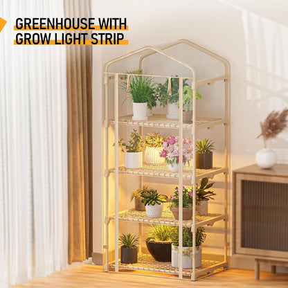 4 Tiers Indoor/Outdoor Mini Greenhouse with Zip, PVC Cover and Dimmable 45W Full Spectrum Plant Light with Timer
