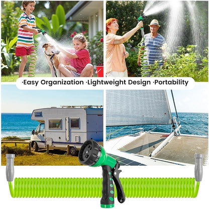 SPECILITE 1/2” Polyurethane Coil Garden Hose 50 FT, PU Flexible Recoil Water Hoses with 6-Pattern Spray Nozzle