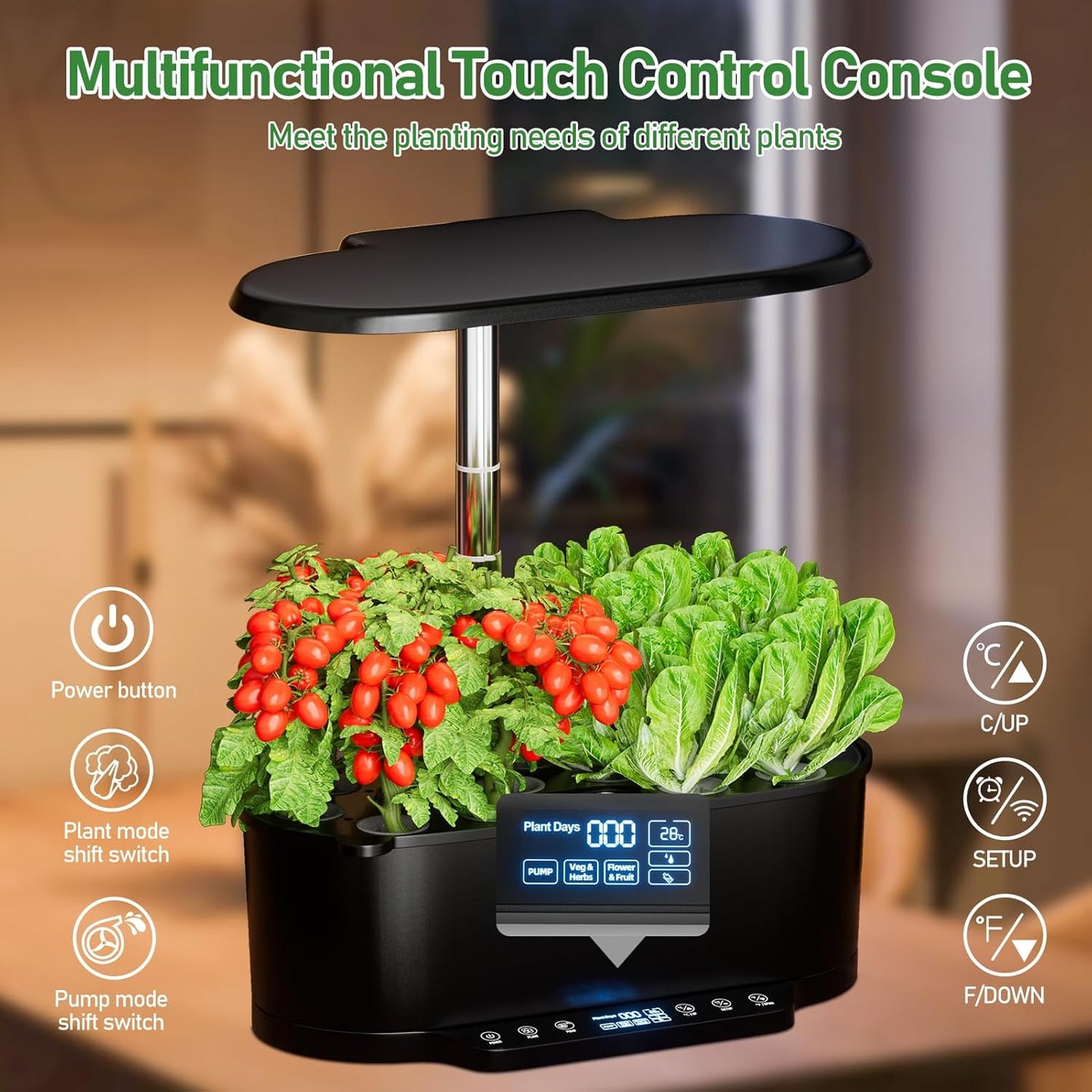 Hydroponics Growing System Kit with 30” Height, 15 Pods, 36W Grow Light, Auto Timer & Pump System, APP & WiFi Controlled
