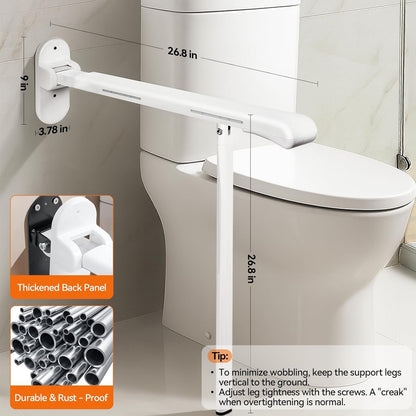 SPECILITE Heavy Duty Toilet Grab Bar - 440lb Sturdy Support, Safety Rails with Non-Slip Waterproof handrail & Night Glow Strips, Space Saving Flip-Up Design for Elderly, Disabled, Pregnant & Injury