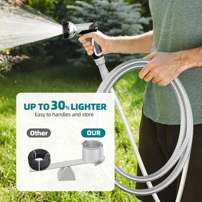 Stainless Steel Garden Water Hose 100 ft with Swivel Handle
