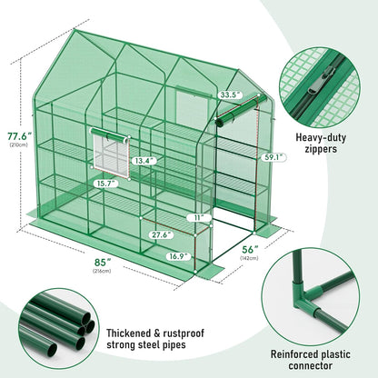 56×85×77Inch Walk-in Greenhouse with Thicken PE Cover and Steel Frame