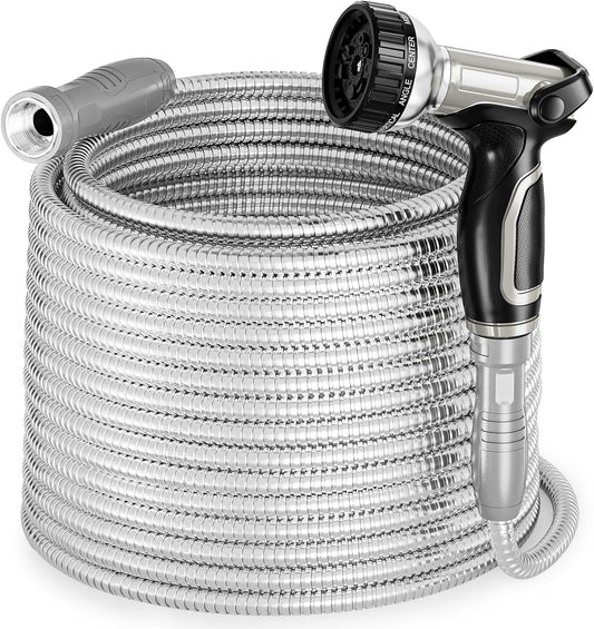 Stainless Steel Garden Water Hose 100 ft with Swivel Handle