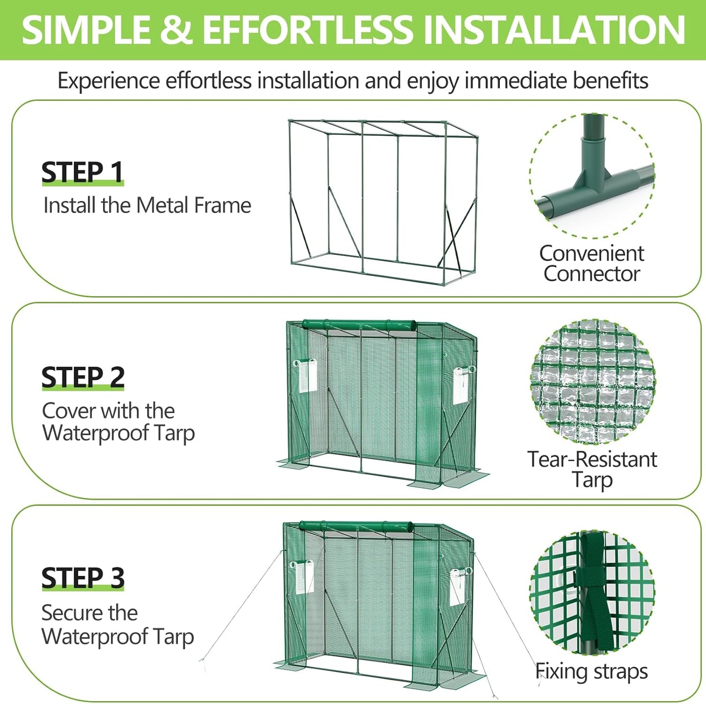 Plastic Portable Walk-in Greenhouse for Outdoor, Large Capacity Design, 79.5"L x 30.5"W x 66.9"H