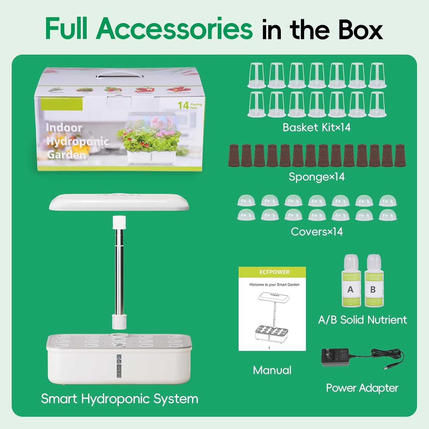 Hydroponics Growing System Kit with 14 Pods, 20W Grow Light, WiFi & App Control, Automatic Timer, Quiet Pump, 5L Water Tank