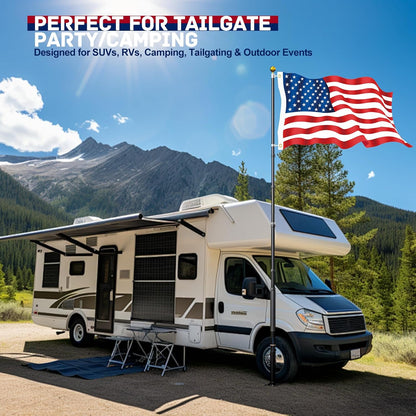 20 FT Tailgate Flag Pole with Tire Mount, Portable Heavy Duty Flag Pole Kit, Dual Mounting Options, RV Telescoping Flagpole with US Flag for Outdoor Tailgating, Camping, Black