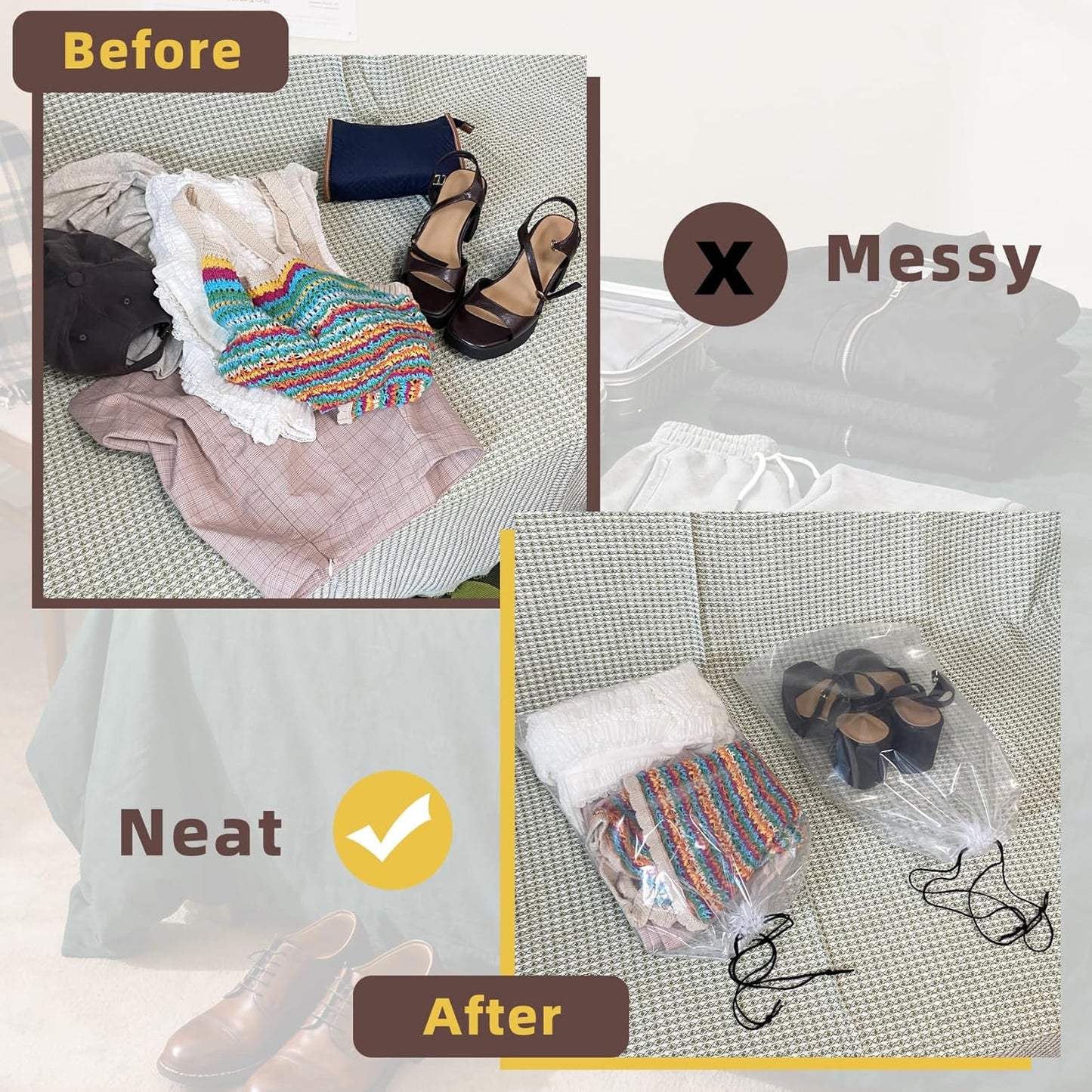 QOOLFOTO 100 Pack Clear Shoe Bags for Travel