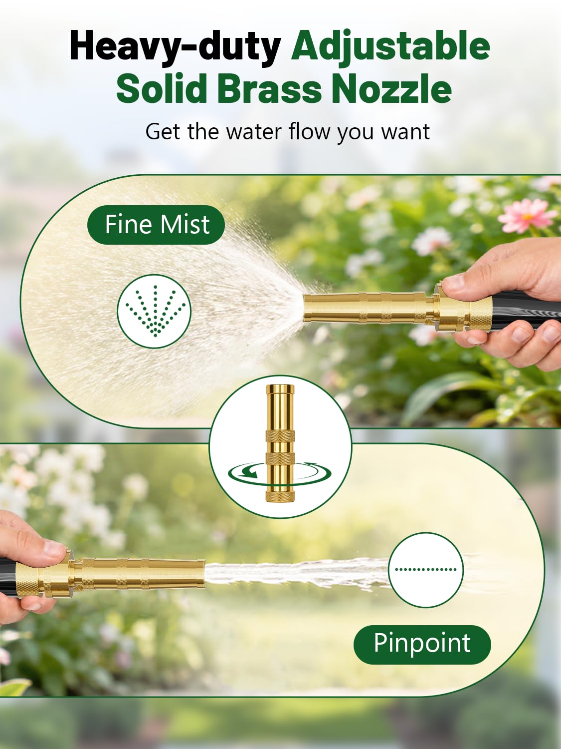 SPECILITE 25ft 304 Stainless Steel Garden Hose with Adjustable Brass Nozzle, Heavy Duty Metal Water Hose, Lightweight & Puncture-proof, Flexible Water Pipe with 3/4" Brass Connectors for Yard, Outdoor
